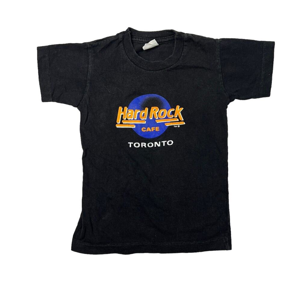 Hard Rock VTG 90s Toronto Logo Spell Out Graphic Tee T-Shirt Black Youth 6X